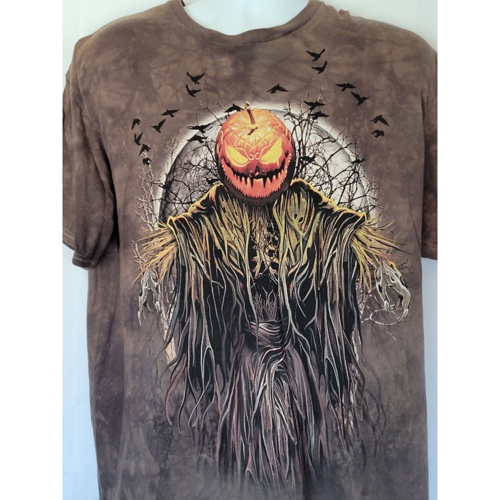 Vintage Halloween Scarecrow T-Shirt XL Pumpkin Horror Brown Tie Dye Delta